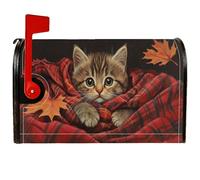 Coperture magnetiche per cassette postali con gattino, copertura per cassetta postale autunnale con foglie rosse e motivo scozzese per decorazione da cortile 53 x 64 cm