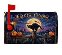 Coperture magnetiche per cassette postali con gatto, fantasiose zucche spettrali, luna, Halloween, copertura nera per cassetta della posta per giardino, cortile, decorazione 45,7 x 53,3 cm