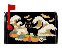 Coperture magnetiche per cassette postali con gatto, fantasioso teschio di zucca di Halloween, copertura nera per cassetta postale per decorazione da cortile 45,7 x 53,7 cm