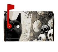 Coperture magnetiche per cassette postali con gatto, teschio spettrale gotico e ragnatela di ragnatela di Halloween, copertura nera per cassetta della posta per decorazione della porta d'ingresso, 53