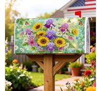 Coperture magnetiche per cassette postali con girasole, copertura decorativa per cassetta postale con fiori primaverili e farfalle, colore giallo, 53 x 64 cm