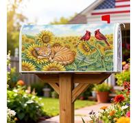 Coperture magnetiche per cassette postali con girasole, copertura per cassetta della posta estiva rustica con gatto cardinale estivo giallo, decorazione per esterni da cortile, 45,7 x 53,3 cm