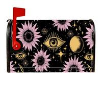 Coperture magnetiche per cassette postali con girasole, copertura per cassetta postale stagionale in stile bohémien con occhi fantasiosi e luna, colore nero, decorazione da giardino per esterni, 53 x