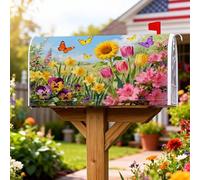 Coperture magnetiche per cassette postali con girasole, farfalle e tulipani primaverili gialli per decorazioni da giardino per esterni, 45,7 x 53,7 cm