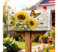 Coperture magnetiche per cassette postali con girasole, rustiche, farfalle e api, gialle estive, per decorazione del portico anteriore, 45,7 x 53,7 cm