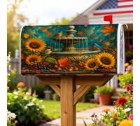 Coperture magnetiche per cassette postali con girasole, rustiche fattoria con fontana di uccelli, copertura per cassetta delle lettere gialla per decorazioni per casa e giardino, 45,7 x 53,3 cm