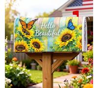 Coperture magnetiche per cassette postali con girasole, rustiche stagionali con farfalle, in legno, estive, gialle, per esterni, decorazioni per casa e giardino, 45,7 x 53,7 cm