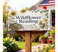 Coperture magnetiche per cassette postali con girasole, rustiche vintage, libri, tazze da caffè, gialle primaverili, per decorare il giardino e il patio, 53 x 64 cm