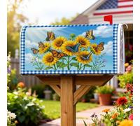 Coperture magnetiche per cassette postali con girasoli, copertura estiva rustica per cassette postali con farfalle blu orizzontali estive gialle per le vacanze, per decorazioni da giardino all'aperto
