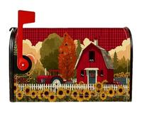 Coperture magnetiche per cassette postali con girasoli, copertura per cassetta delle lettere rustica, trattore di fattoria, colore rosso, decorazione per giardino e patio, 53 x 64 cm