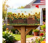 Coperture magnetiche per cassette postali con girasoli, decorazione estiva rustica con farfalle, in legno, decorazione per cassette postali estive gialle per decorazioni per esterni, 45,7 x 53,3 cm