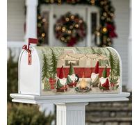 Coperture magnetiche per cassette postali con gnomi, accoglienti e rustiche per falò da campeggio invernali, copertura per cassetta postale rossa, decorazione per giardino e patio, 53 x 64 cm