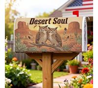 Coperture magnetiche per cassette postali con gufi, copertura per cassette postali rustiche occidentali con cactus montagne autunnali, tonalità della terra, per esterni, decorazione da cortile, 53 x