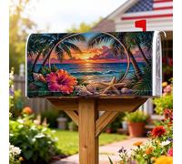 Coperture magnetiche per cassette postali con ibisco, palme tropicali vibranti onde dell'oceano estate arancione copertura per cassetta delle lettere per esterni decorazione da cortile 45,7 x 53,7 cm