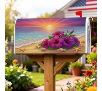 Coperture magnetiche per cassette postali con ibisco, tropicale, spiaggia, tramonto, oceano, estate, viola, per esterni, decorazione da cortile, 45,7 x 53,7 cm