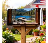 Coperture magnetiche per cassette postali con lago, decorazioni per cassette postali blu con natura, barca, alberi, decorazioni per cortile anteriore, 53 x 65,5 cm