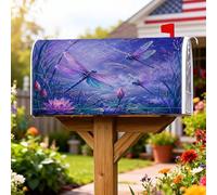 Coperture magnetiche per cassette postali con libellula, motivo natura fantasiosa ninfea, estate, viola, copertura per cassetta della posta per giardino, cortile, decorazione 53 x 64 cm
