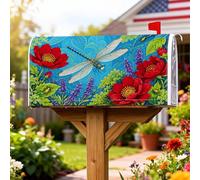 Coperture magnetiche per cassette postali con libellula, natura vivace fiori rossi lavanda blu estate involucri per decorazioni esterne 45,7 x 53,7 cm