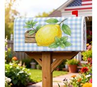 Coperture magnetiche per cassette postali con limone, copertura per cassetta postale estiva rustica con foglie di menta in legno, copertura estiva gialla per la decorazione del portico anteriore, 53 x