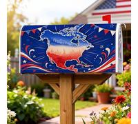 Coperture magnetiche per cassette postali con mappa, motivo patriottico festivo, stelle e strisce per il giorno dell'indipendenza, copertura blu per cassette postali per decorazioni esterne, 53 x 64