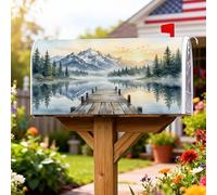 Coperture magnetiche per cassette postali con montagne, copertura decorativa per cassetta postale verde con natura panoramica sul lago, per decorazione del cortile anteriore 53 x 65,5 cm
