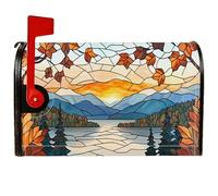Coperture magnetiche per cassette postali con montagne, copertura stagionale per cassetta postale rustica contemporanea con foglie di lago autunnali arancioni per decorazione cortile 53 x 64 cm