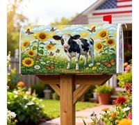 Coperture magnetiche per cassette postali con mucca, copertura estiva rustica per cassetta della posta con girasole e farfalla verde per esterni, decorazione da giardino e cortile, 45,7 x 53,3 cm
