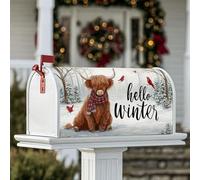 Coperture magnetiche per cassette postali con mucca delle Highland, con uccelli rustici invernali, neve, colore marrone, per decorazione da giardino e cortile, 53 x 64 cm