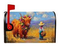 Coperture magnetiche per cassette postali con mucca delle Highland, rustiche contadine con fiori estivi arancioni, per decorazioni esterne, 45,7 x 53,7 cm