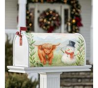 Coperture magnetiche per cassette postali con mucca delle Highland, rustiche invernali con pupazzo di neve, verde, arancione, per decorazione portico anteriore, 45,7 x 53,7 cm