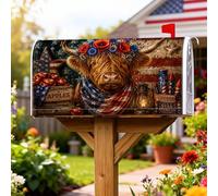 Coperture magnetiche per cassette postali con mucca delle Highlands, copertura per cassetta postale stagionale rustica con fiori e stelle rosse estive, decorazione da giardino per esterni, 45,7 x 53,7