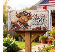 Coperture magnetiche per cassette postali con mucca delle Highlands, decorazioni per cassetta postale rosse rustiche americane, stelle e fiori per il giorno dell'indipendenza, decorazione per cortile