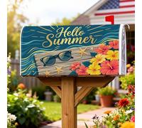 Coperture magnetiche per cassette postali con occhiali da sole, fiori tropicali estivi con stelle marine, copertura per cassetta della posta blu per decorazione portico anteriore, 45,7 x 53,7 cm
