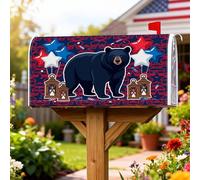 Coperture magnetiche per cassette postali con orso, decorazione patriottica rustica con stelle e lanterne rosse estive per la decorazione del portico anteriore, 45,7 x 53,7 cm