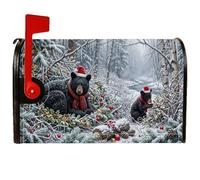 Coperture magnetiche per cassette postali con orso nero invernale, 53 x 63 | Scena boschiva innevata, copertura per cassetta postale, paesaggio invernale della foresta, accenti ornamentali per le