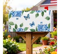 Coperture magnetiche per cassette postali con ortensie blu, farfalle floreali primaverili con foglie verdi e foglie blu primaverili per la decorazione del portico anteriore, 45,7 x 53,7 cm