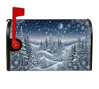 Coperture magnetiche per cassette postali con paesaggio notturno invernale | Scena notturna innevata, involucri per cassette postali, motivo luna crescente, alberi sempreverdi, decorazione esterna