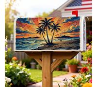 Coperture magnetiche per cassette postali con palme, onde tropicali costiere del tramonto estivo arancione, copertura per la decorazione della porta d'ingresso, 53 x 64 cm