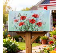 Coperture magnetiche per cassette postali con papaveri, copertura per cassetta delle lettere con farfalle naturali primaverili, per esterni, decorazione da giardino e cortile, 53 x 64 cm