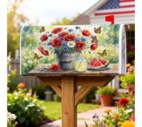 Coperture magnetiche per cassette postali con papaveri, estate rustica, margherite e farfalle, copertura per cassetta postale rossa, decorazione per porta d'ingresso, 45,7 x 53,7 cm