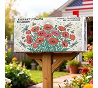 Coperture magnetiche per cassette postali con papaveri, libellule estive e api decorative rosse per la decorazione del cortile anteriore 45,7 x 53,7 cm