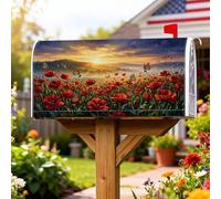 Coperture magnetiche per cassette postali con papaveri, natura rustica con farfalle al tramonto primaverile, protezione per la porta d'ingresso, 45,7 x 53,7 cm