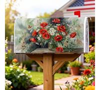 Coperture magnetiche per cassette postali con papaveri, rustiche vintage margherite e farfalle, coperture per cassette postali rosse per esterni, per decorazione cortile anteriore 53 x 64 cm