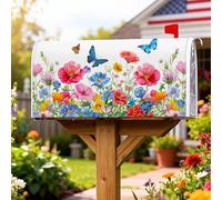 Coperture magnetiche per cassette postali con papavero, decorazioni per cassetta delle lettere con farfalle colorate primaverili e pesche, decorazione per giardino, patio, 45,7 x 53,3 cm