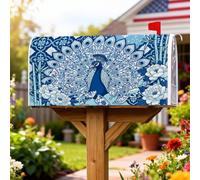Coperture magnetiche per cassette postali con pavone, fiori artistici bohémien con piume estive blu, decorazione per esterni e cortile, 45,7 x 53,7 cm