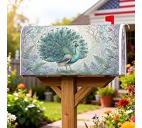 Coperture magnetiche per cassette postali con pavone, fiori fantasiosi con natura, uccelli, primavera, turchese, copertura per la decorazione del portico anteriore, 53 x 64 cm