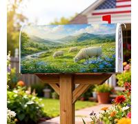 Coperture magnetiche per cassette postali con pecore, paesaggio rurale, montagne, fiori, primavera, verde, copertura per cassetta della posta per decorazione del prato, 53 x 64 cm