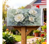 Coperture magnetiche per cassette postali con peonia, motivo floreale con foglie ad acquerello e gocce d'acqua, copertura per cassetta della posta bianca, decorazione per porta d'ingresso, 45,7 x 53,7