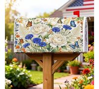 Coperture magnetiche per cassette postali con peonia, motivo floreale vintage con farfalle blu, fiordaliso primaverile, per decorazioni esterne, 45,7 x 53,7 cm