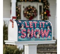 Coperture magnetiche per cassette postali con pinguini, bastoncini di zucchero, fiocchi di neve, decorazioni per casa e giardino, 53 x 64 cm